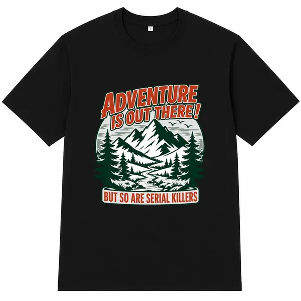 Outdoor Adventure Outfit - قميص أسود مطبوع عليه نصوص للمغامرات